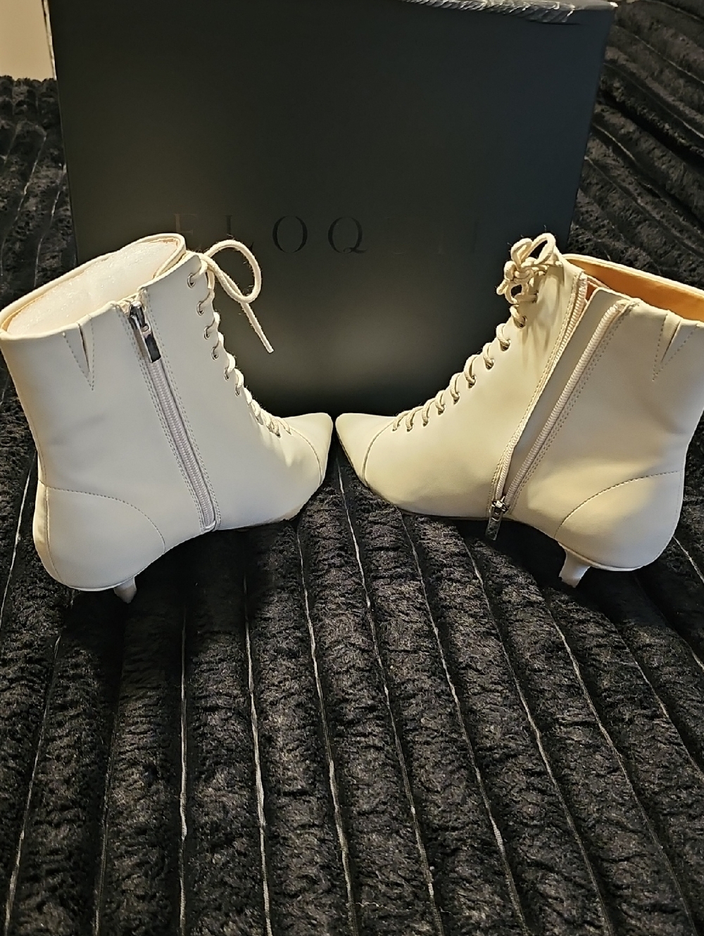 Eloquii Cream Lace-Up Kitten Heel Ankle Boots with Side Zip